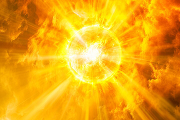 sun with a yellow rays and a summer overlay on the center