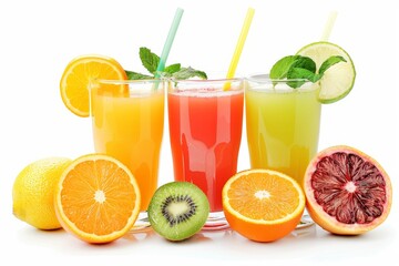 Fototapeta premium Freshly Squeezed Juices Isolated on White Background