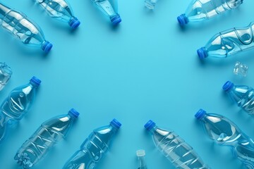 Plastic Bottles Pollution Theme on Blue Background