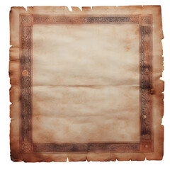 Old medieval brown paper sheet parchment scroll isolated on transparent background