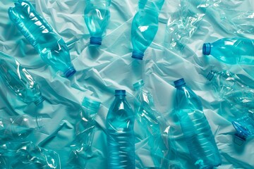 Plastic Bottles Pollution Theme on Blue Background
