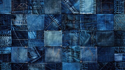 patchwork denim textures pattern background. 
a creative use for recycled material. Fashion design - obrazy, fototapety, plakaty