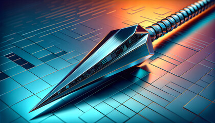 Sleek metallic spear tip symbolizing precision and targeted nature of spear phishing attacks. - obrazy, fototapety, plakaty