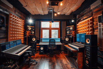 recording studio with soundproof walls and professional equipment