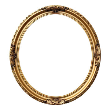 Antique round oval gold picture mirror frame isolated on transparent a white background