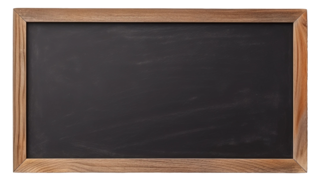 Blank blackboard in wooden frame isolated on transparent a white background