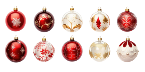 Collection set Christmas ball decoration isolated on transparent a white background