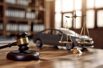 Gavel and Car on Table: Law and Justice Concept