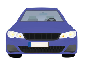 Blue  car. front view. vector illustration