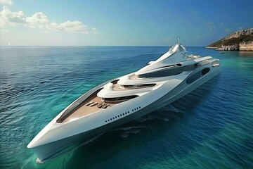 Luxury Super Yacht Sailing in the Sea: Aerial View