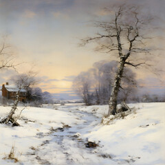 Obraz na płótnie Canvas Serene and Icy Winter Landscape Capturing Nature's Uninterrupted Tranquility by F.H Winter