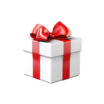 Gift box with a red ribbon bow isolated on transparent a white background