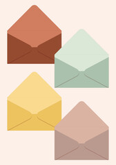 Vector illustration set of envelopes of different colors.