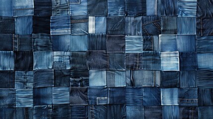 patchwork denim textures pattern background. 
a creative use for recycled material. Fashion design - obrazy, fototapety, plakaty