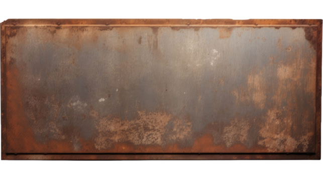 Old blank rusty metal sign isolated on transparent or white background