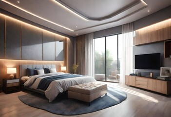 Interior design: Big modern Bedroom. AI generated