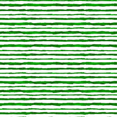 Watercolor hand drawn dark green stripes seamless pattern. Base pattern. Classic pattern. Digital paper. Horizontal stripes on white background. Lines backdrop