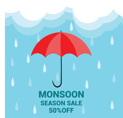 monsoon background with umbrella. monsoon season background. rainy day concept. rainy season. rainy background. rain. Umbrella. banner, poster, template, card, flyer. vector illustration. Raining.