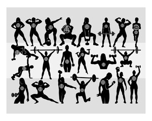 Weight Lifting Women Cilcle Monogram, Gym Svg, Muscle Women Svg, Female Body Builder Silhouette, Workout Svg, Fitness Svg, Silhoette, Weights Svg, Eps, Cut file, Cilcle Monogram