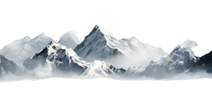 Snow capped mountains isolated on transparent a white background