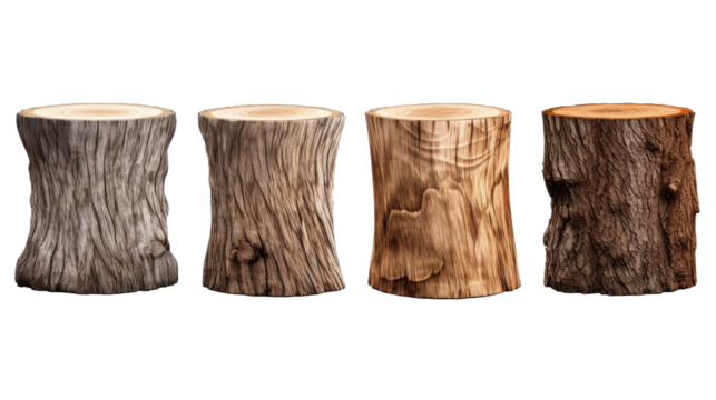 tree trunk wood podium isolated on transparent white background.