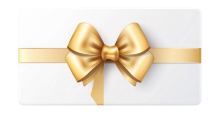 White gift voucher with gold ribbon and bow. Discount coupon. Isolated on white  transparent background