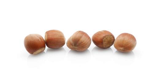 Hazelnuts in shell isolated on white background 