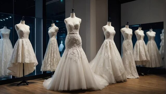 Beautiful wedding dresses in the salon