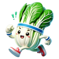 Joyful Bok Choy Character Running in a Whimsical, Healthy Lifestyle Illustration