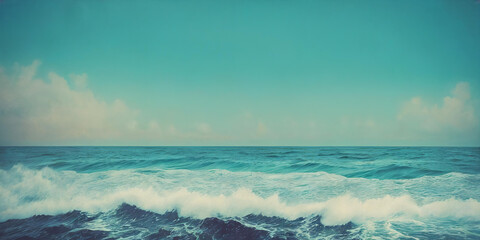 Sea panorama with waves. . Generative AI.