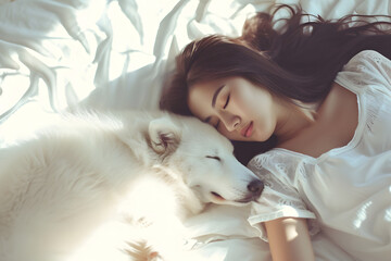 Sanfte Träume: Schlafende Frau mit ihrem treuen Hund an ihrer Seite