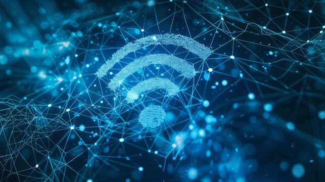 Wireless network and connection abstract data background with wifi symbol