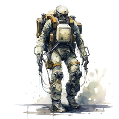 Watercolor military exoskeleton isolated on a white background