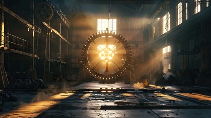 In the heart of industry a beacon of hope shines through Christian worship blending faith with the gears of progress - obrazy, fototapety, plakaty
