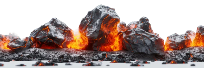 Crédence de cuisine en verre imprimé Gris Volcanic Eruption Displaying the Intense Power of Magma Flow and Fiery Rocks in a Dramatic Landscape