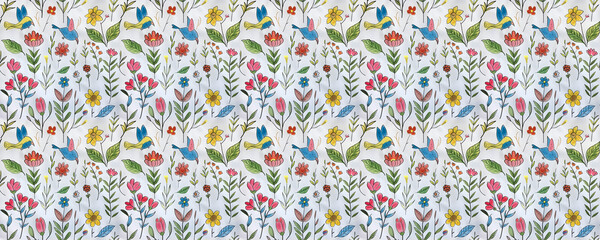 Naklejka premium beautiful spring flower drawing pattern