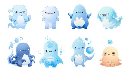 Cute cartoon octopus characters set isolated on white background