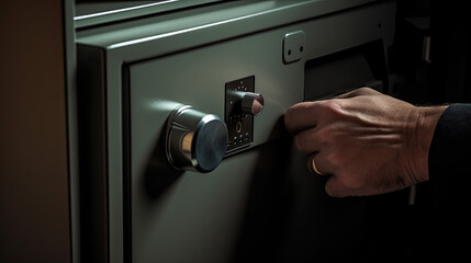 Close-up of a hand opening a security safe