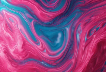 Fluid art glowing acrylic pink, blue and red waves and curls Abstract texture background