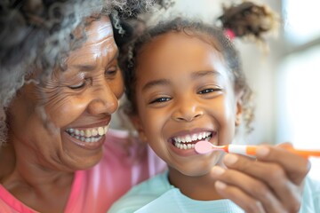 Intergenerational dental bonding Sharing smiles love and dental hygiene practices. Concept Family Bonding, Healthy Smiles, Intergenerational Love, Dental Hygiene, Sharing Smiles