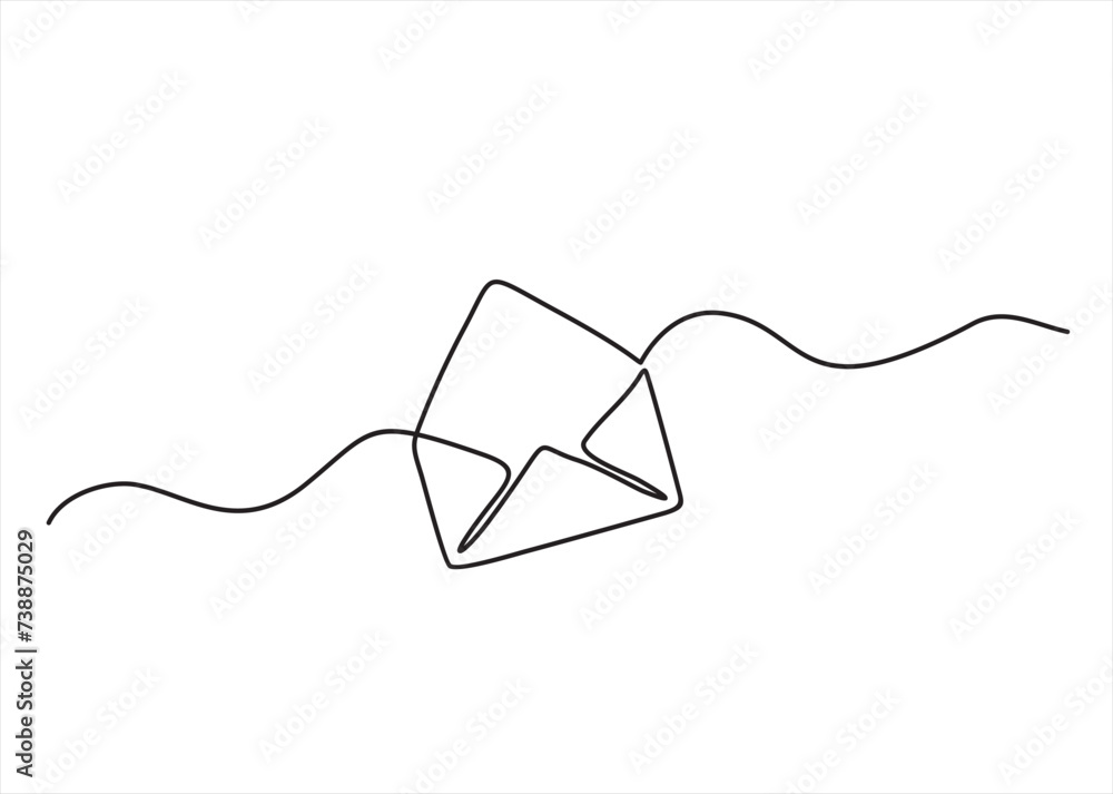 Aufkleber continuous line drawing of open envelope with a letter