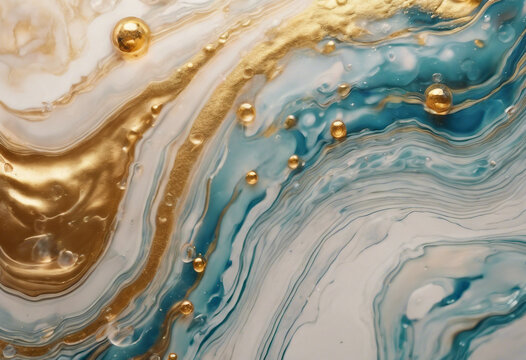 Abstract marble backgroound with acrylic fluid art waves and bubbles