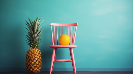 a pink chair with a pineapple on it
