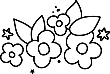 Vector black and white composition with flowers and leaves. Holiday, spring or summer line decor concept. Floral outline decoration for cards or coloring page.