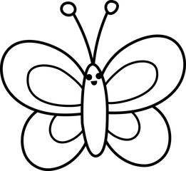 Vector black and white butterfly icon. Funny woodland, forest or garden insect. Cute bug line illustration or coloring page for kids isolated on white background.