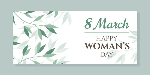 Horizontal banner for international women's and March 8 with floral pattern in minimalist style