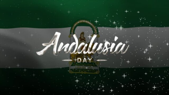 Andalusia Day Text Animation with waving flag background. Celebrate Dominican Republic Independence Day on 28th of February. Great for celebrating Andalusia Day.