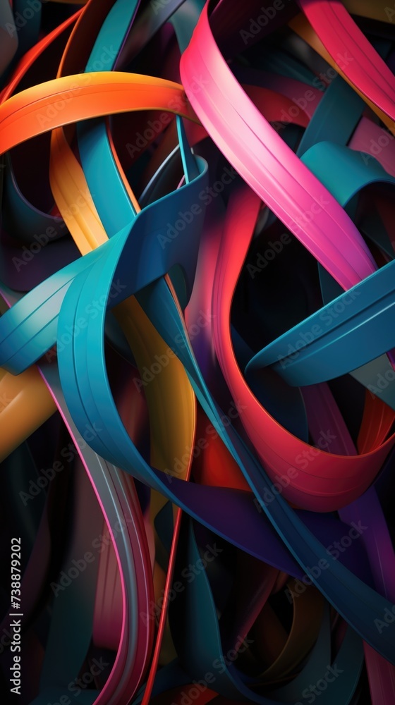 Poster a colorful vertical abstract background made of colored ribbons. ai generative.