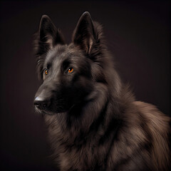 Majestic Black Belgian Shepherd Dog Portrait with Intense Gaze in Studio