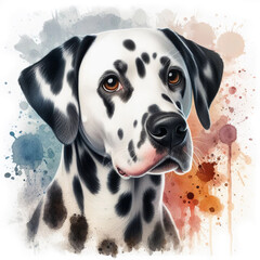 Drawing Dog Dalmatian, portrait oil painting on a white background. Hand drawn home pet.